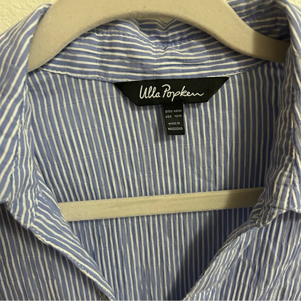 Ulla Popken blue and white striped tunic button down - Picture 2 of 7